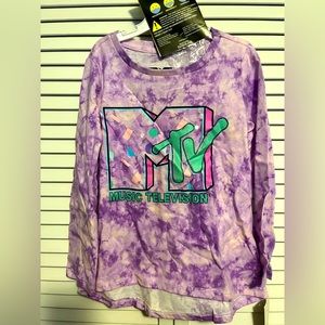 Cool M TV girls 6 6X pink purple tie dye long sleeve shirt matching mask NWT